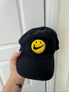 Black Nike Cap Hat with Yellow Smiley Patch